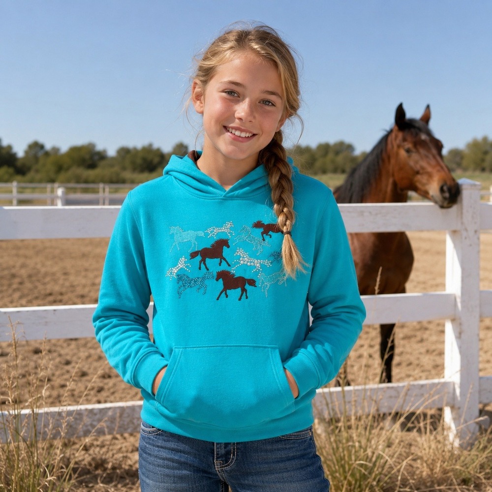Cowgirl‎ Hardware Girls Hoodie Gray Blue Winged Cross Rhinestone NWT Youth M